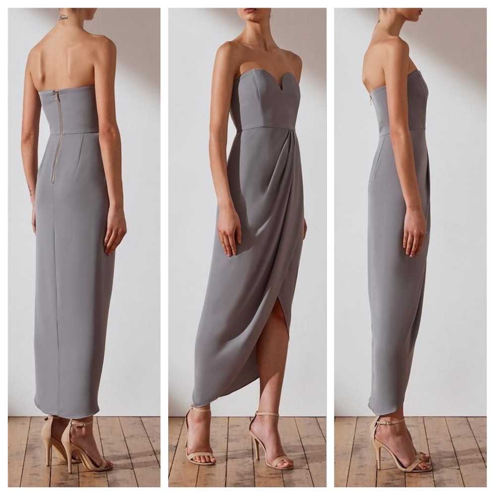 NEW SHONA JOY Grey U Wire Bustier Draped Cocktail Bridesmaid Dress Size 4